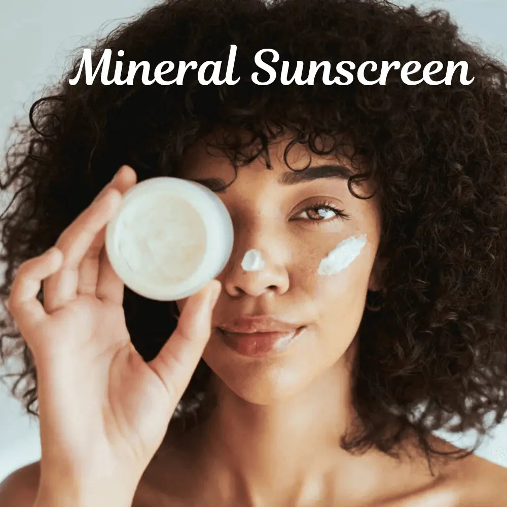 Woman applying mineral sunscreen, showcasing natural skincare and sun protection benefits.